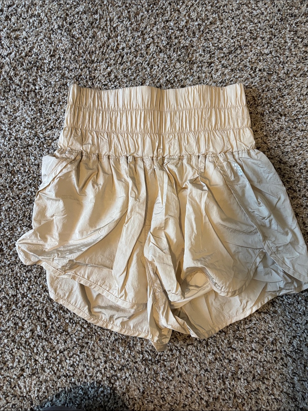 FP Movement by Free People High-Ruched Cream Athletic Bubble Shorts